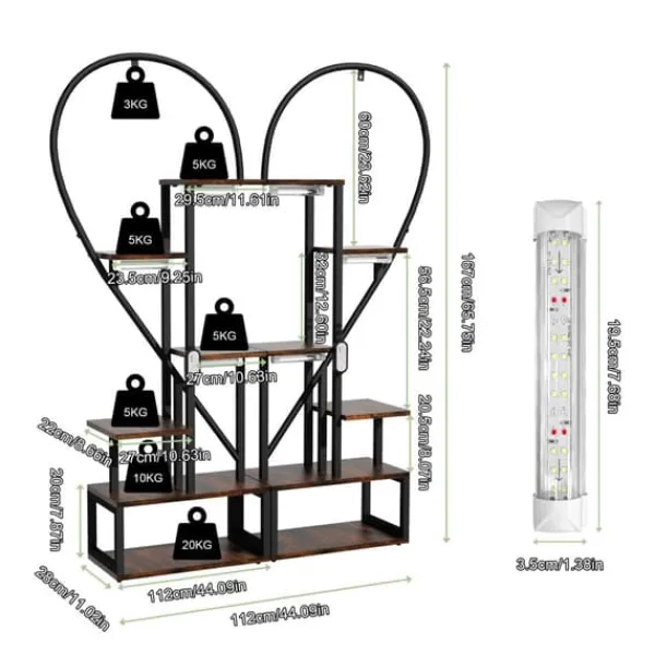 Online Plantebord, 6-lags design, robust metal konstruktion,Stor med lys Plantestativer
