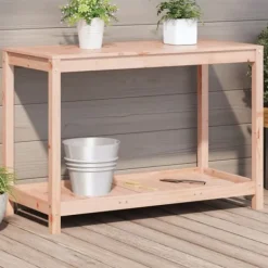 Sale Plantebord med hylde i massivt douglasgran - Robuste udendørs møbler | Størrelse: 108x50x75 cm Plantningsbænke