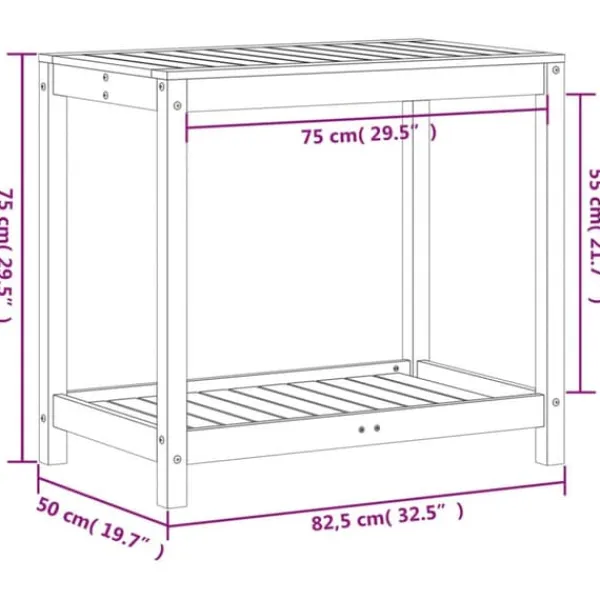 Plantningsbænke^Plantebord med hylde i massivt fyrretræ | Størrelse: 82,5x50x75 cm