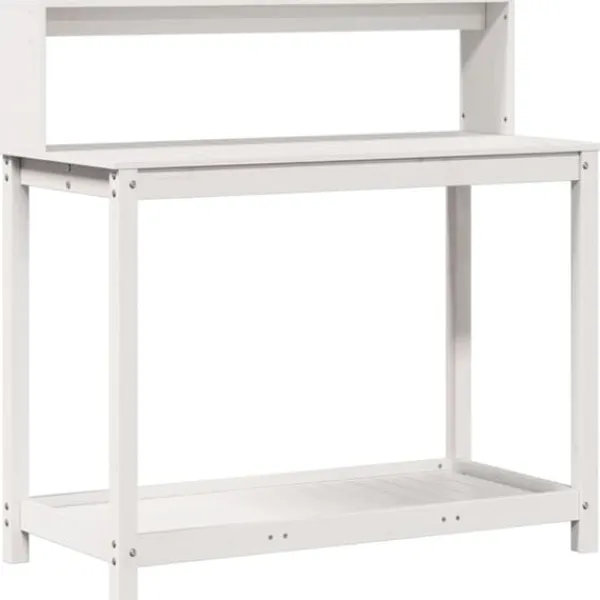 Discount Plantebord med hylder i massivt fyrretræ - Opbevaringsløsning | Størrelse: 108x50x109,5 cm | Farve: Hvid Plantningsbænke