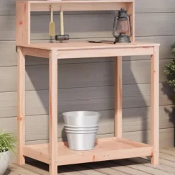 Outlet Plantebord med hylder i massivt douglasgran - Ideelt til planter | Størrelse: 82,5x50x109,5 cm Plantningsbænke