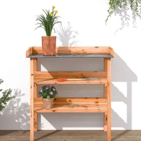 Plantningsbænke^Plantebord med hylder i massivt grantræ | Størrelse: 78x38x82,5 cm | Farve: Brun