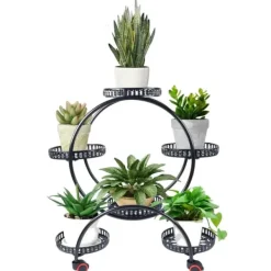 Plantebord, Multi-niveau Design, Bærbar med Hjul,sort Plantestativer