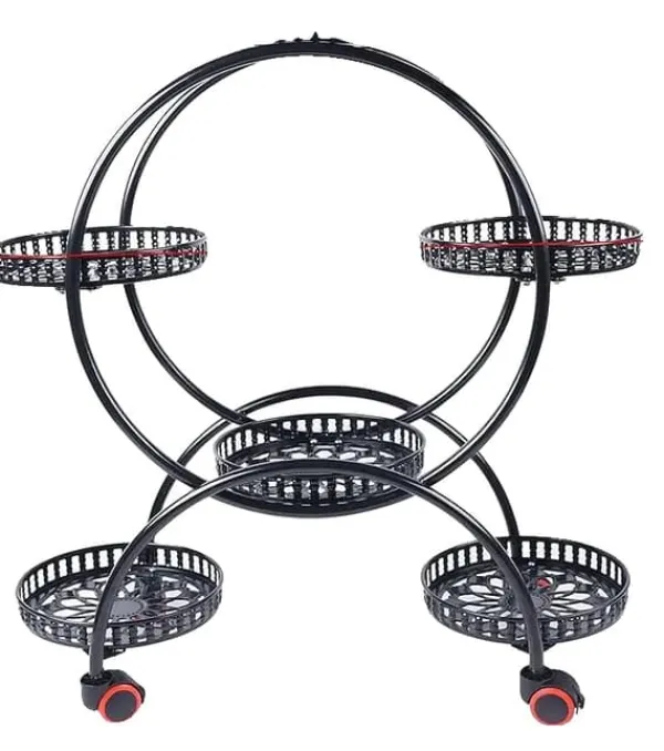 Plantestativer^Plantebord, 4-niveau design, robust metal med hjul,sort