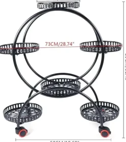 Plantestativer^Plantebord, 4-niveau design, robust metal med hjul,sort