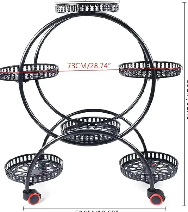 Plantestativer^Plantebord, 4-niveau design, robust metal med hjul,sort
