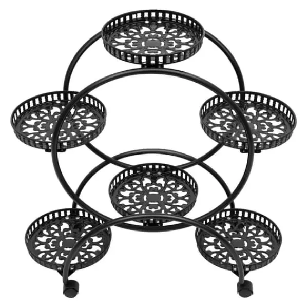 Online Plantebord, 4-niveau design, mobil med universelle hjul,Sort Plantestativer