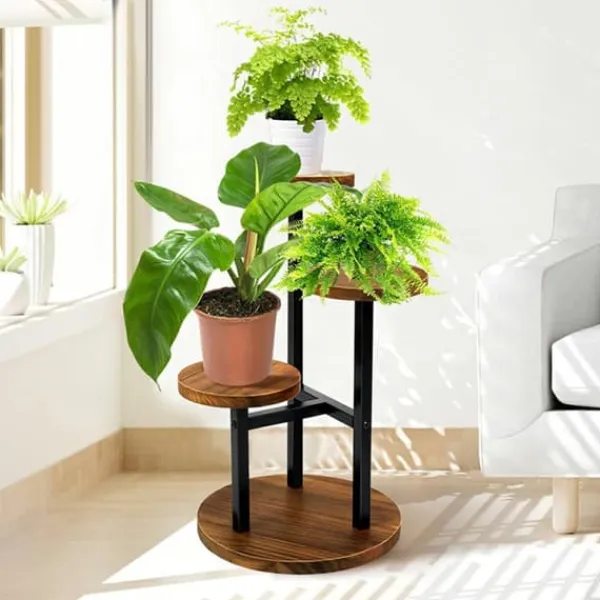 Plantestativer^Plantebord, Træ, 60 cm Højde, 40 cm Diameter, Multi-Top Støtte, Nem Montering