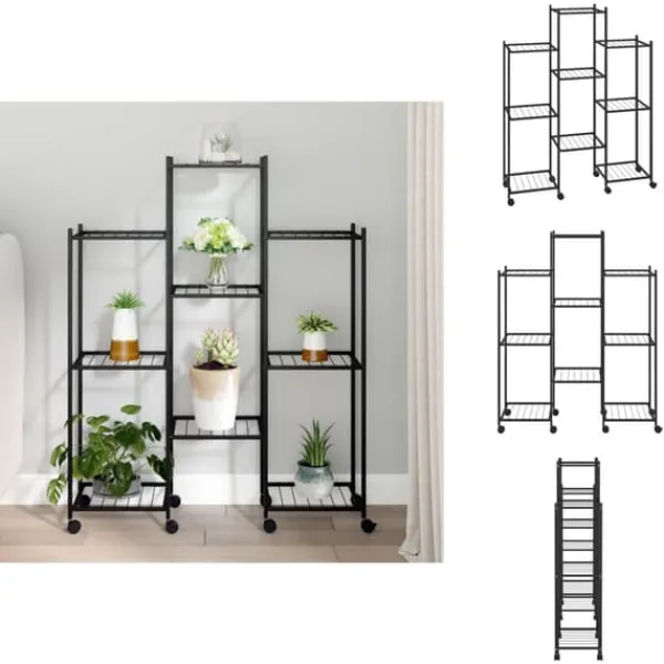 Plantestativer^Planteborde - Living blomsterstativ med hjul 83x25x103,5 cm jern sort