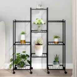Plantestativer^Planteborde - Living blomsterstativ med hjul 83x25x103,5 cm jern sort