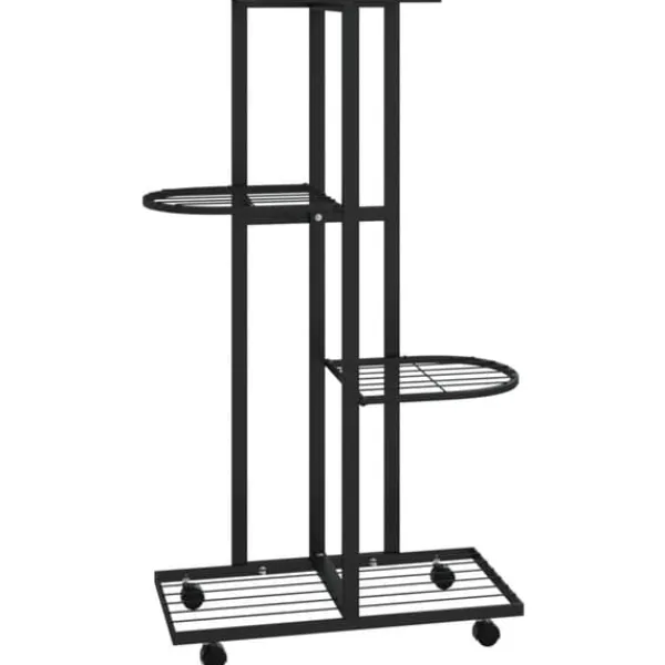 Plantestativer^Planteborde - Living blomsterstativ 4 niveauer med hjul 44x23x80 cm jern sort