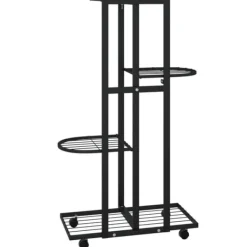 Plantestativer^Planteborde - Living blomsterstativ 4 niveauer med hjul 44x23x80 cm jern sort