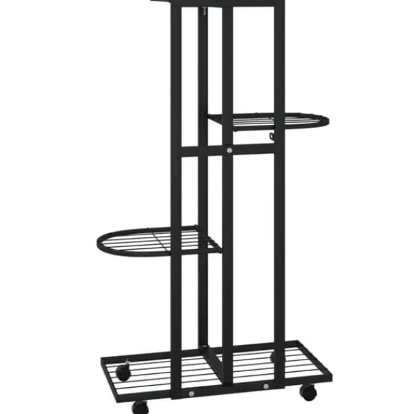 Plantestativer^Planteborde - Living blomsterstativ 4 niveauer med hjul 44x23x80 cm jern sort