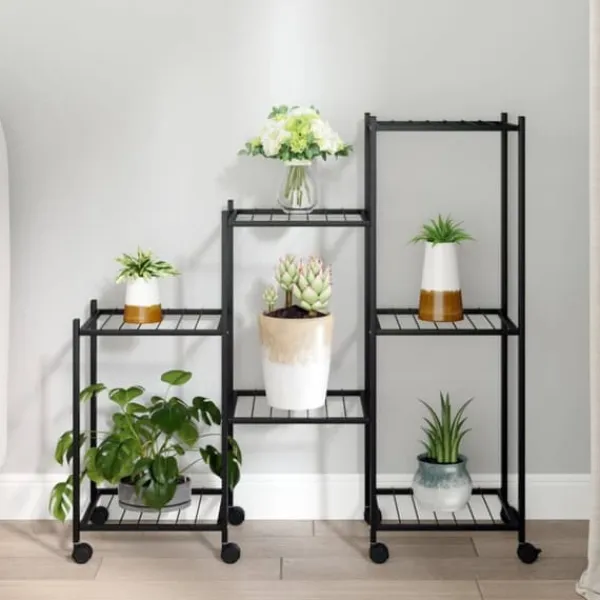 Clearance Planteborde - Living blomsterstativ med hjul 83x25x83,5 cm jern sort Plantestativer