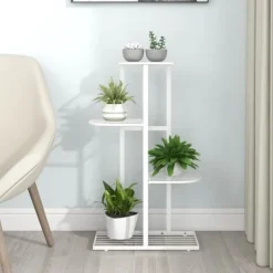 Plantestativer^Planteborde - Living blomsterstativ i 4 niveauer 43x22x76 cm metal hvid