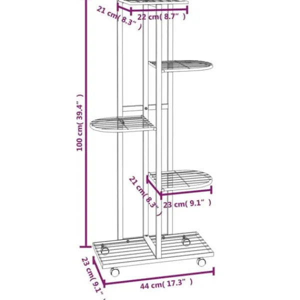 Best Planteborde - Living blomsterstativ 5 niveauer med hjul 44x23x100 cm jern sort Plantestativer