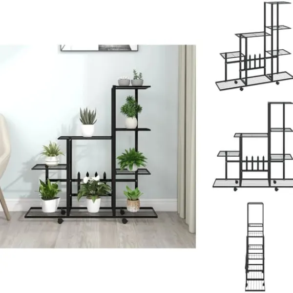Plantestativer^Planteborde - Living blomsterstativ med hjul 94,5x25x92,5 cm metal sort