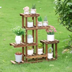 Plantestativer^Planteholder - Blomsterhylde - 6 niveauer - Massiv fyrretræ - Inde/ude - Til potter & sukkulenter - Samles selv - Brun