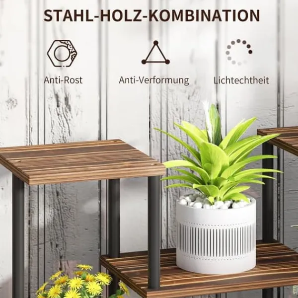 Plantestativer^Planteholder 4 niveauer 61,5 cm træ kulbrun til inde/ude