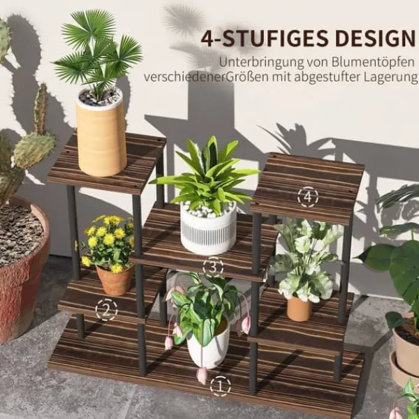 Discount Planteholder 4 niveauer 61,5 cm træ kulbrun til inde/ude Plantestativer
