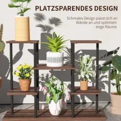 Discount Planteholder 4 niveauer 61,5 cm træ kulbrun til inde/ude Plantestativer