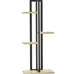 Hot Planteholder 4 niveauer justerbar 110 cm træ sort/natur til inde/ude Plantestativer