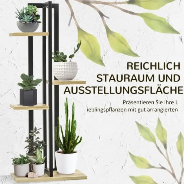 Discount Planteholder 4 niveauer justerbar 110 cm træ sort/natur til inde/ude Plantestativer