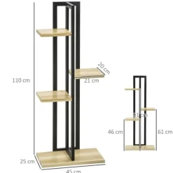 Plantestativer^Planteholder 4 niveauer justerbar 110 cm træ sort/natur til inde/ude
