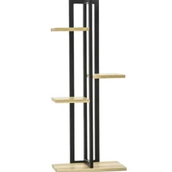 Hot Planteholder 4 niveauer justerbar 110 cm træ sort/natur til inde/ude Plantestativer