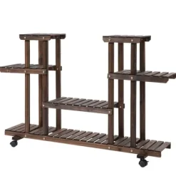 Plantestativer^Planteholder 4 niveauer massivt forkullet træ 123,5x33x80 cm have/altan
