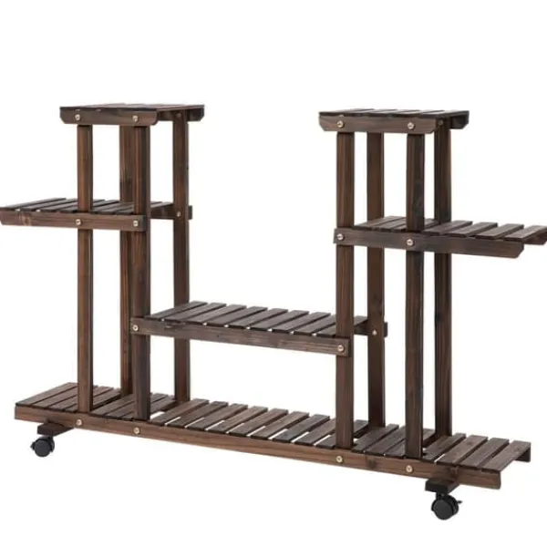 Discount Planteholder 4 niveauer massivt forkullet træ 123,5x33x80 cm have/altan Plantestativer