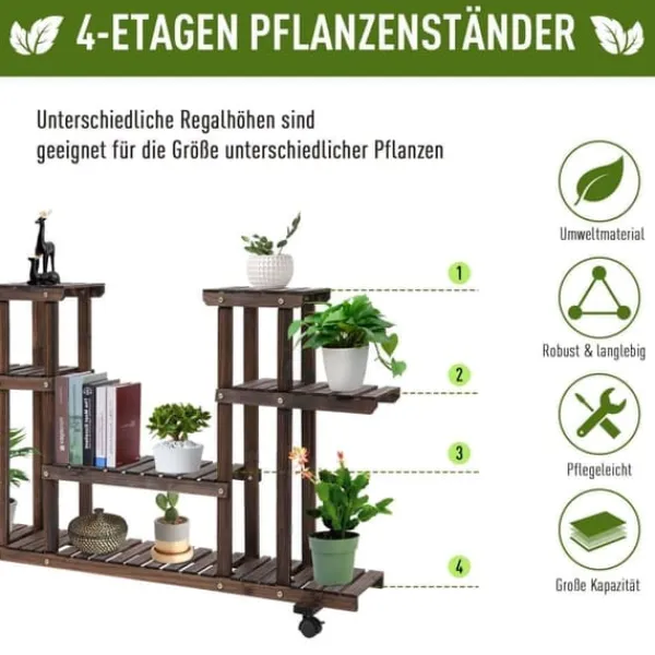 Discount Planteholder 4 niveauer massivt forkullet træ 123,5x33x80 cm have/altan Plantestativer