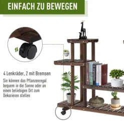 Clearance Planteholder 4 niveauer massivt forkullet træ 123,5x33x80 cm have/altan Plantestativer
