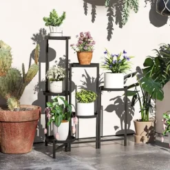 Sale Planteholder 6 niveauer med bakker sammenklappelig 80 cm metal sort Plantestativer