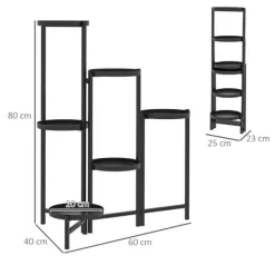 Sale Planteholder 6 niveauer med bakker sammenklappelig 80 cm metal sort Plantestativer