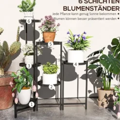 Sale Planteholder 6 niveauer med bakker sammenklappelig 80 cm metal sort Plantestativer