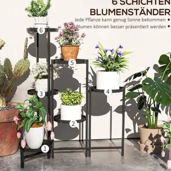 Sale Planteholder 6 niveauer med bakker sammenklappelig 80 cm metal sort Plantestativer