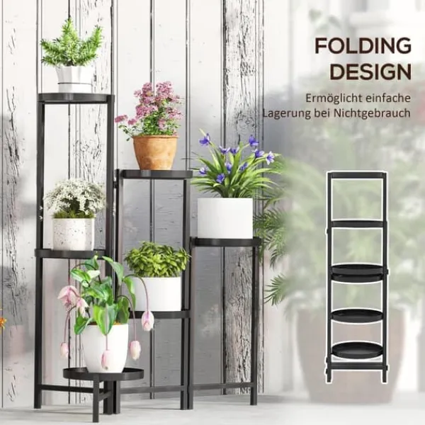Sale Planteholder 6 niveauer med bakker sammenklappelig 80 cm metal sort Plantestativer