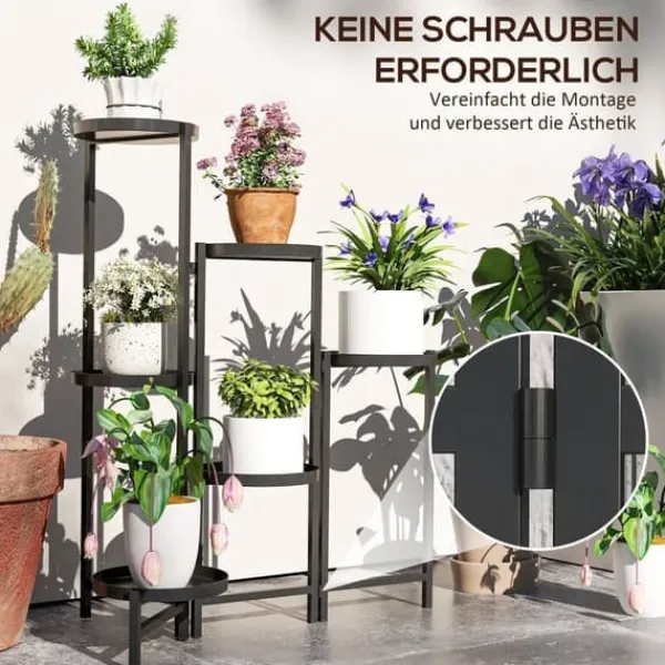 Sale Planteholder 6 niveauer med bakker sammenklappelig 80 cm metal sort Plantestativer