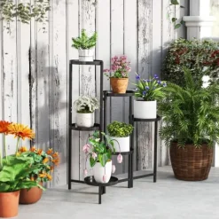 Sale Planteholder 6 niveauer med bakker sammenklappelig 80 cm metal sort Plantestativer