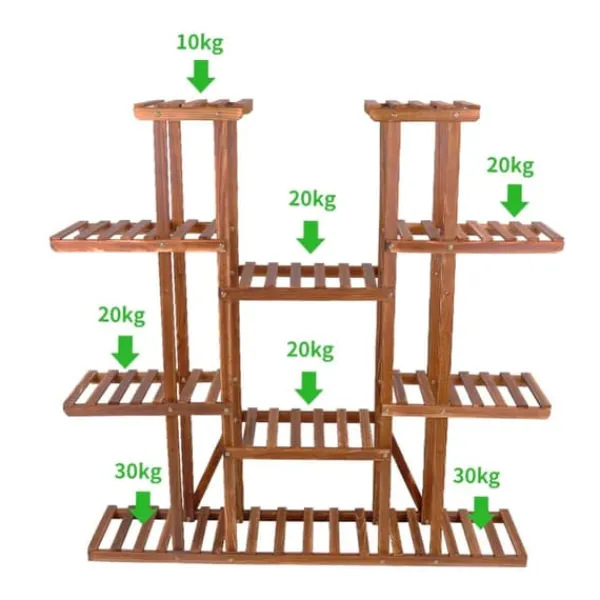 Clearance Planteholder i træ - Blomsterhylde - 11 niveauer - Karboniseret træ - Ekstra bred - Til potter - Inde/ude - Selvmontering - Brun Plantestativer