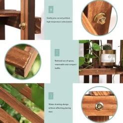 New Planteholder i træ - Hjørnehylde - 5 niveauer - Indendørs/udendørs - Til blomsterkrukker - Beige Plantestativer