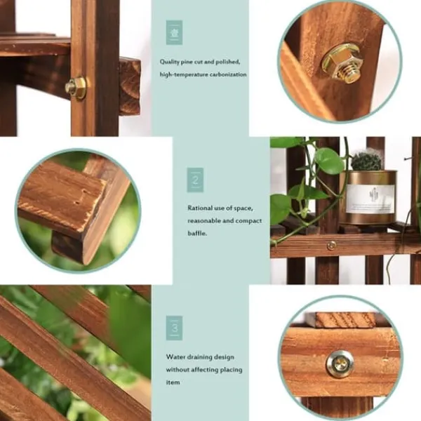 New Planteholder i træ - Hjørnehylde - 5 niveauer - Indendørs/udendørs - Til blomsterkrukker - Beige Plantestativer