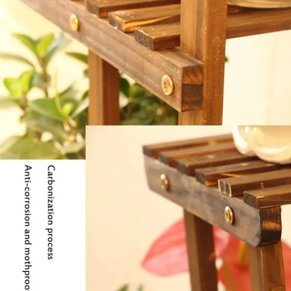 New Planteholder i træ - Hjørnehylde - 5 niveauer - Indendørs/udendørs - Til blomsterkrukker - Beige Plantestativer