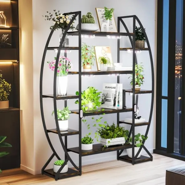 Online Planteholder, Industrielt Design, 5-Lags Opbevaring,XL, med lys Plantestativer