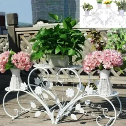 Plantestativer^Planteholder 2-pak - Blomsterhylde - Rustbestandigt metal - Fire niveauer - Inde/ude altan have kontor - Samling - Sort