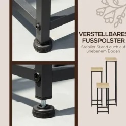 New Planteholder sæt 3-delt blomsterborde & potteholdere stål sort/natur til have/altan Plantestativer