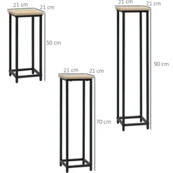 Clearance Planteholder sæt 3-delt blomsterborde & potteholdere stål sort/natur til have/altan Plantestativer