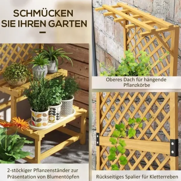 Discount Planteholder træ 2 niveauer med espalier 60x50x166 cm gul til have/terrasse Plantestativer