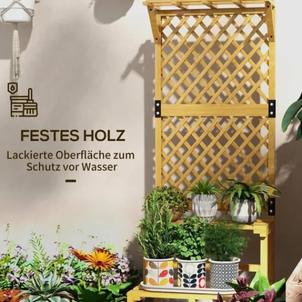 Discount Planteholder træ 2 niveauer med espalier 60x50x166 cm gul til have/terrasse Plantestativer